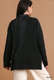 Satin Pleat Button Up Top in Black