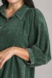Mineral Wash Corduroy Shirt Dress in Evergreen