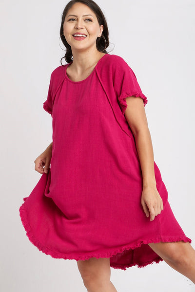 Linen Scoop Dress in Ruby Pink