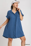 Cotton Shirt Dress with Eyelet in Blue