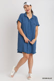 Cotton Shirt Dress with Eyelet in Blue