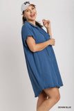 Cotton Shirt Dress with Eyelet in Blue