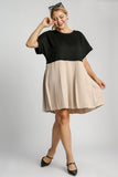 Two Tone Knit Top Pleated Dress