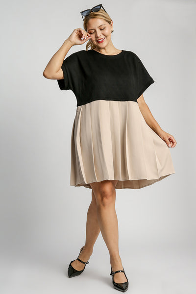 Two Tone Knit Top Pleated Dress