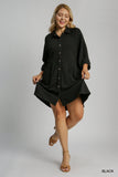 Textured Shirt Dress in Black