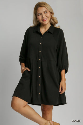 Textured Shirt Dress in Black