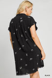Linen Blend Bow Shirt Dress in Black