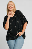 Bow Print Linen Top in Black