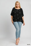 Bow Print Linen Top in Black