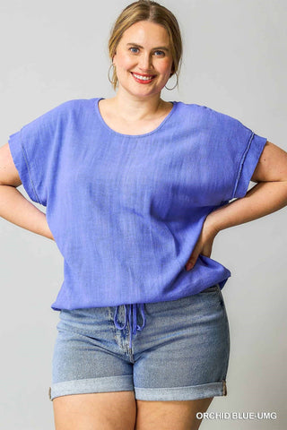 Linen Blend Drawstring Hem Tee