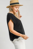 Scalloped Hem Linen Cotton Top in Black