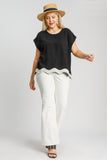 Scalloped Hem Linen Cotton Top in Black