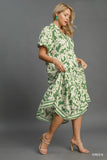 Botanical Print Midi Dress in Green
