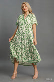 Botanical Print Midi Dress in Green