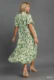 Botanical Print Midi Dress in Green