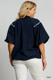 White Embroidered Top in Navy