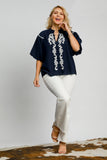 White Embroidered Top in Navy