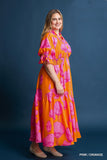Orange with Pink Florals Midi
