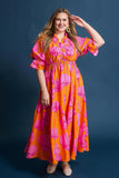Orange with Pink Florals Midi