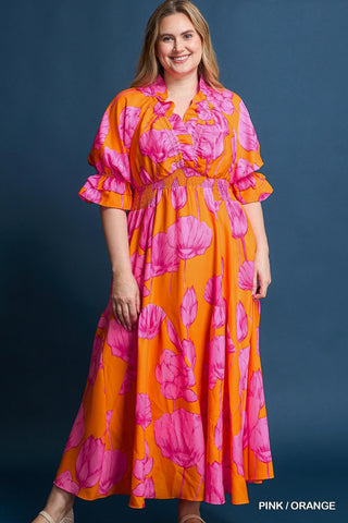 Orange with Pink Florals Midi