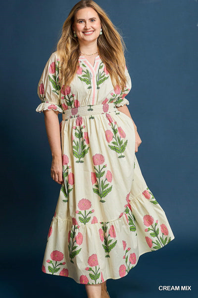 Ivory Cotton  Floral Maxi Dress
