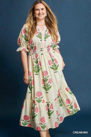 Ivory Cotton  Floral Maxi Dress