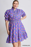 Ruffle Collar Cotton Floral Dress in Periwinkle