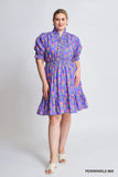 Ruffle Collar Cotton Floral Dress in Periwinkle
