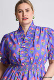 Ruffle Collar Cotton Floral Dress in Periwinkle