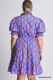 Ruffle Collar Cotton Floral Dress in Periwinkle