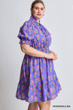 Ruffle Collar Cotton Floral Dress in Periwinkle
