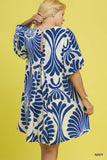 Abstract Print Swing Dress in Blue