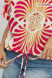 Abstract Print Drawstring Top in Magenta