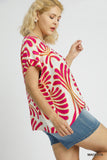 Abstract Print Drawstring Top in Magenta