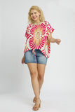 Abstract Print Drawstring Top in Magenta