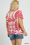 Abstract Print Drawstring Top in Magenta