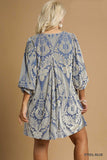 Velvet Burnout Swing Dress in Steel Blue