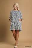 Velvet Burnout Swing Dress in Steel Blue