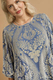 Velvet Burnout Swing Dress in Steel Blue