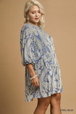 Velvet Burnout Swing Dress in Steel Blue