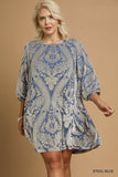 Velvet Burnout Swing Dress in Steel Blue