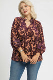 Purple Floral Velvet Burnout Top