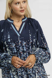Floral Vine Print LS Top in Navy