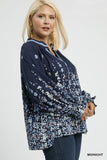 Floral Vine Print LS Top in Navy
