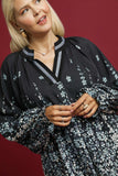 Floral Vine Print LS Top in Black