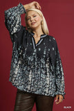 Floral Vine Print LS Top in Black