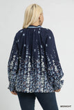 Floral Vine Print LS Top in Navy