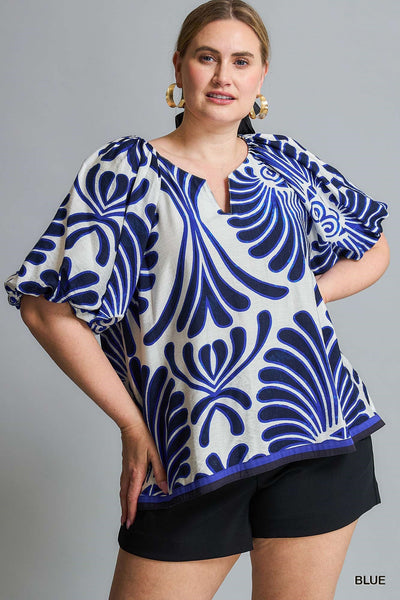 Abstract Blue Print Top