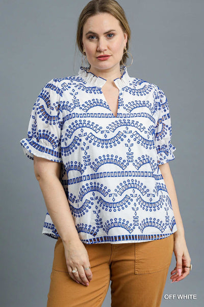 Eyelet Embroidered Top in Blue