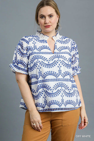 Eyelet Embroidered Top in Blue
